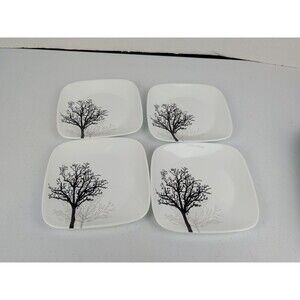 CORELLE Square TIMBER SHADOWS 6.5" BREAD DESSERT PLATE Black Leafless Branches